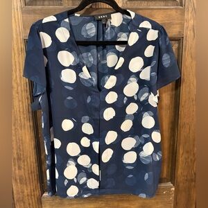 DKNY Navy and White Polka Dot Blouse